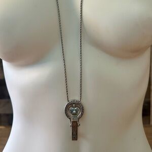 Brighton Silver Plated Floating Crystal Heart Badge Clip Holder Pendant Necklace